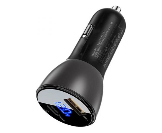 Car Charger Acefast B6 63W, USB + USB-C, with display (black)