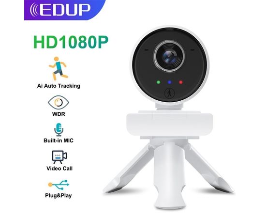 EDUP 1080P Full HD Web Kamera / Autofocus / Smart WiFi with Microphone / Portrait Tracking / USB / 4K