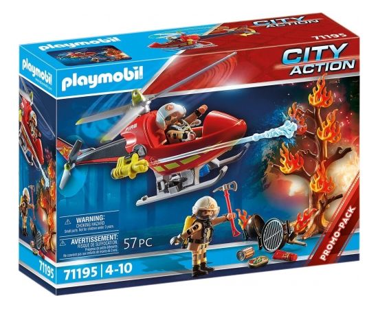 PLAYMOBIL 71195 City Action Fire Brigade Helicopter Construction Toy (With Working Water Cannon)