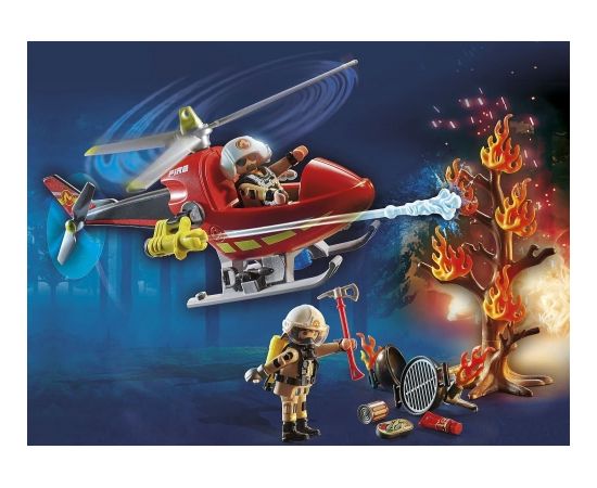 PLAYMOBIL 71195 City Action Fire Brigade Helicopter Construction Toy (With Working Water Cannon)