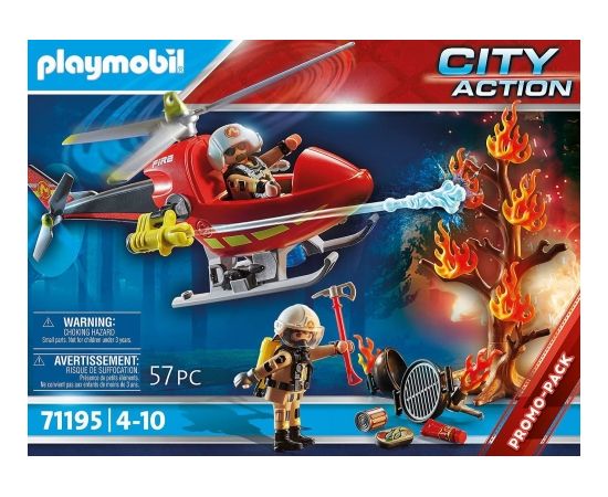 PLAYMOBIL 71195 City Action Fire Brigade Helicopter Construction Toy (With Working Water Cannon)