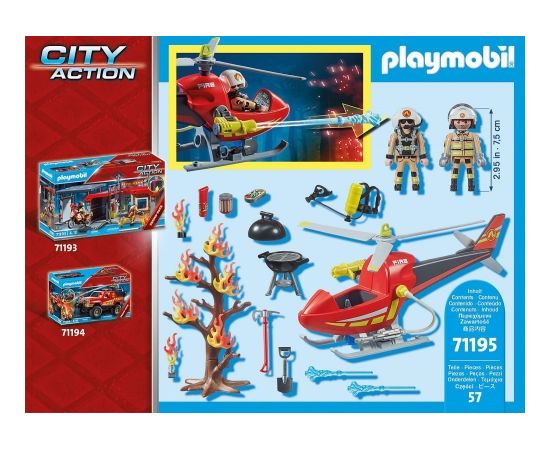 PLAYMOBIL 71195 City Action Fire Brigade Helicopter Construction Toy (With Working Water Cannon)