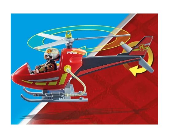 PLAYMOBIL 71195 City Action Fire Brigade Helicopter Construction Toy (With Working Water Cannon)