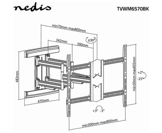 Nedis TVWM6570BK Настенное ТВ крепление LED / LCD / PLASMA TV / 43-90" / Max 70kg