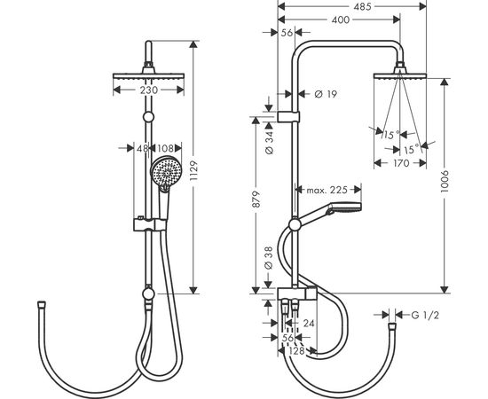 Hansgrohe Dušas sistēma Vernis Shape 230 1jet Reno, hroms