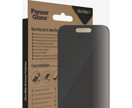 PanzerGlass Screen protector, Apple, iPhone 14 Pro, Glass, Black, Privacy