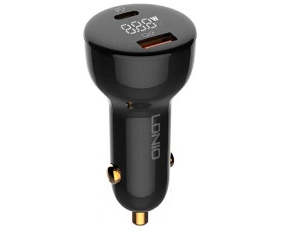 LDNIO C101 Car Charger, USB + USB-C, 100W + USB-C to USB-C Cable (Black)