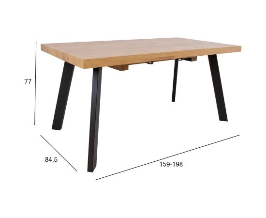 Ēdamistabas galds BRIGIT 159/198x84,5xH77cm, gaišs koks