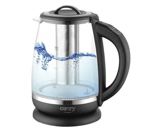 Camry Kettle CR 1290 Standard, 2200 W, 2 L, Plastic/glass, Black/Transparent, 360° rotational base