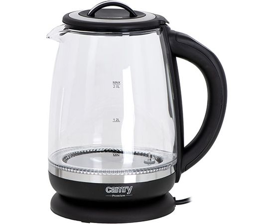 Camry Kettle CR 1290 Standard, 2200 W, 2 L, Plastic/glass, Black/Transparent, 360° rotational base