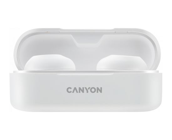 CANYON TWS-1, Bluetooth headset, with microphone, BT V5.0, Bluetrum AB5376A2, battery EarBud 45mAh*2+Charging Case 300mAh, cable length 0.3m, 66*28*24mm, 0.04kg, White