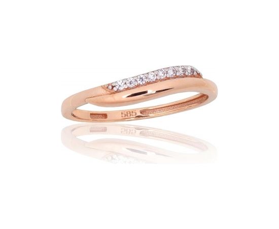 Золотое кольцо #1101159(Au-R+PRh-W)_CZ, Красное Золото 585°, родий (покрытие), Цирконы, Размер: 15, 1.04 гр.