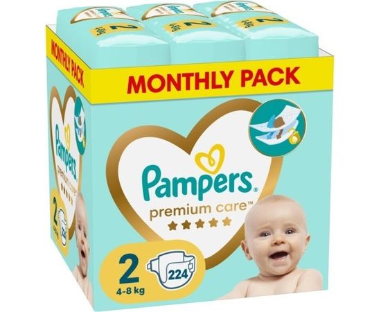 Pampers Pieluchy Premium Care 4-8kg, rozmiar 2-MINI, 224szt