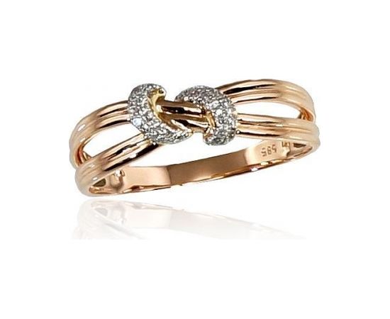 Золотое кольцо #1100199(Au-R+PRh-W)_DI, Красное Золото 585°, родий (покрытие), Бриллианты (0,064Ct), Размер: 17, 1.85 гр.