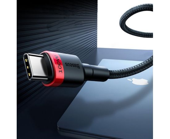 Baseus CATKLF-ALG1 PD 2.0 100W Нейлоновый кабель даных и заряда  USB-C на USB-C 2M Черный-Красный