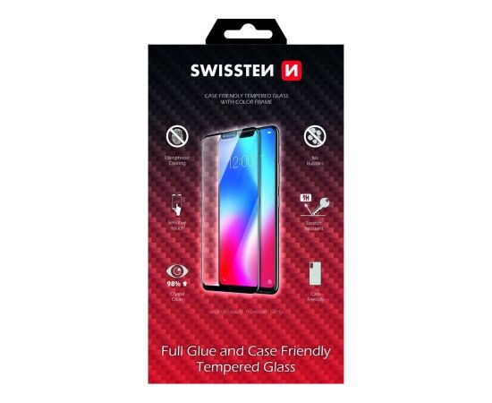 Swissten Full Face Tempered Glass Aizsargstikls Pilnam Ekrānam Samsung Galaxy A41 Melns