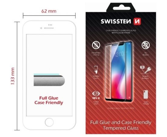 Swissten Full Face Tempered Glass Защитное стекло для экрана Apple iPhone 7 / 8 белый