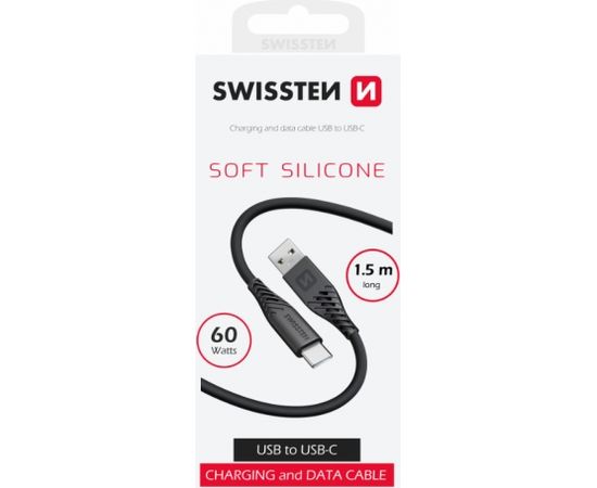 Swissten Soft Silicone Kabelis USB / USB-C / 1.5m / 60w