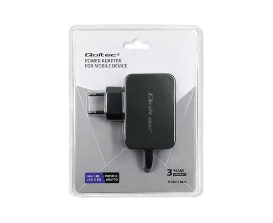 Qoltec 51024 Charger | 65W | 5-20V | 3-3.25A | USB type C | PD | Black