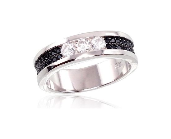Серебряное кольцо #2100973(PRh-Gr+PRh-Bk)_CZ+CZ-BK, Серебро 925°, родий (покрытие), Цирконы, Размер: 17, 3.8 гр.