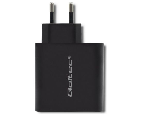 Qoltec 51716 Charger | 63W | 5-20V | 1.5-3A | USB type C PD | USB QC 3.0 | Black