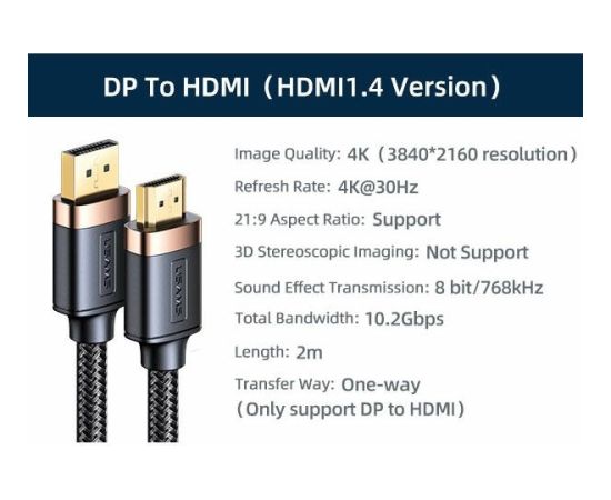 USAMS Kabel DP - HDMI U74 2.0m czarny|black 4K HD SJ530HD01 (US-SJ530)