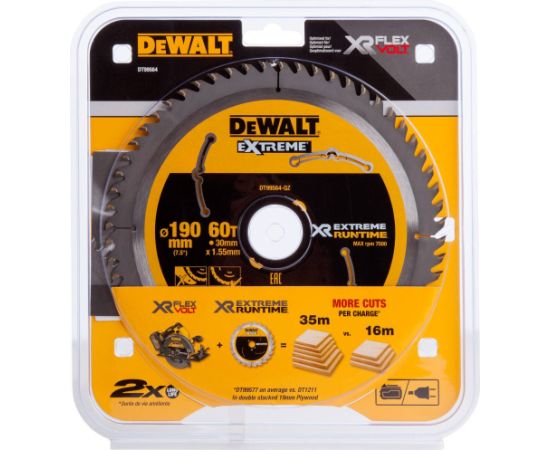 Griešanas disks kokam DeWalt XR Extreme; 190x1,55x30 mm; Z60