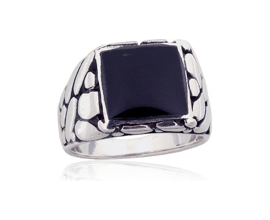Серебряное кольцо #2101864(POx-Bk)_ON, Серебро 925°, оксид (покрытие), Оникс, Размер: 21, 14.3 гр.