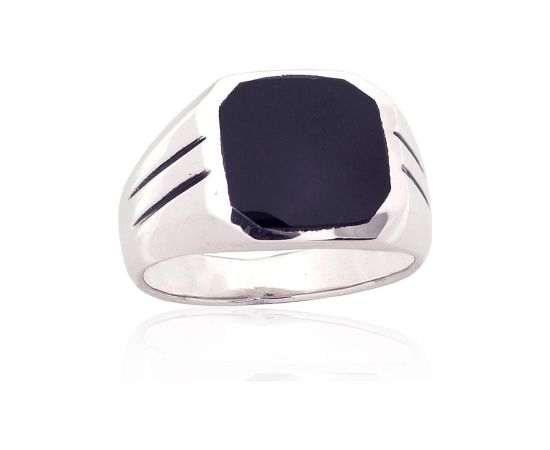 Серебряное кольцо #2101861(POx-Bk)_ON, Серебро 925°, оксид (покрытие), Оникс, Размер: 20, 10.9 гр.