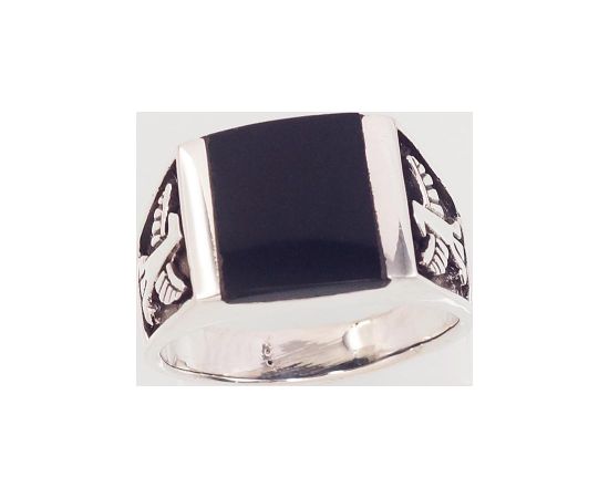 Серебряное кольцо #2101587(POx-Bk)_ON, Серебро 925°, оксид (покрытие), Оникс, Размер: 20, 8.4 гр.