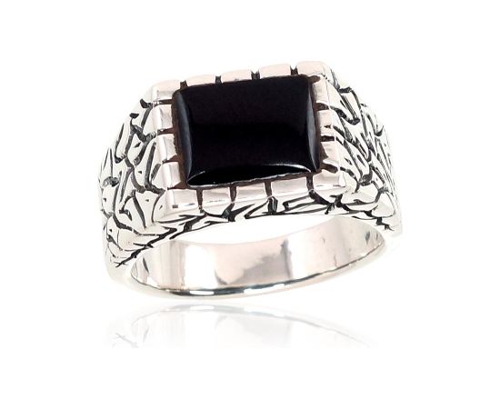 Серебряное кольцо #2101366(POx-Bk)_ON, Серебро 925°, оксид (покрытие), Оникс, Размер: 19.5, 9.9 гр.