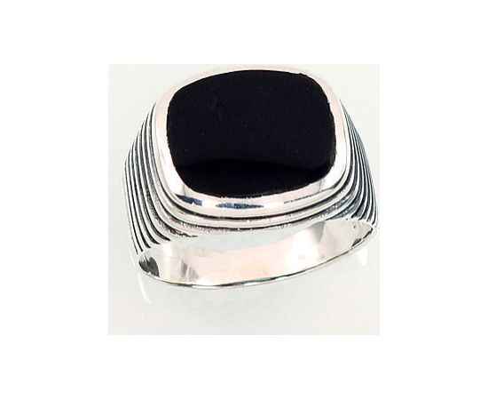 Серебряное кольцо #2101358(POx-Bk)_ON, Серебро 925°, оксид (покрытие), Оникс, Размер: 21, 10.9 гр.