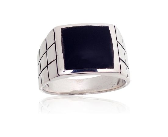 Серебряное кольцо #2100262(POx-Bk)_ON, Серебро 925°, оксид (покрытие), Оникс, Размер: 20.5, 10.9 гр.