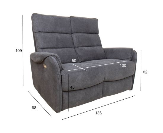 Sofa BOWERS 2-seater electric recliner, grey