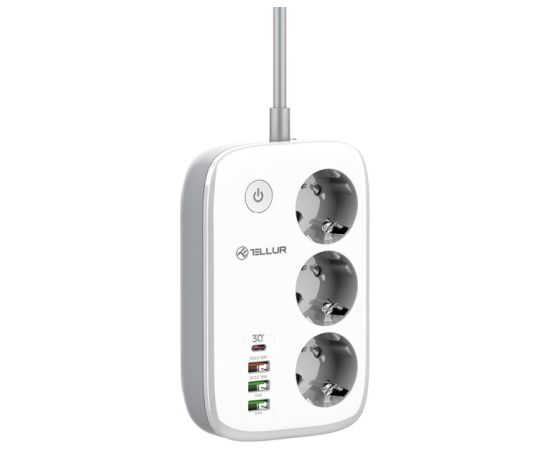 Tellur Smart WiFi Power Strip 3 Outlets, PD30W, QC18W, 2xUSB 2.4A 2500W 10A 2m