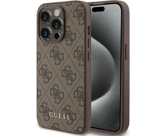 Guess 4G Metal Gold Logo Back Case Aizsargapvalks Priekš Apple iPhone 15 Pro