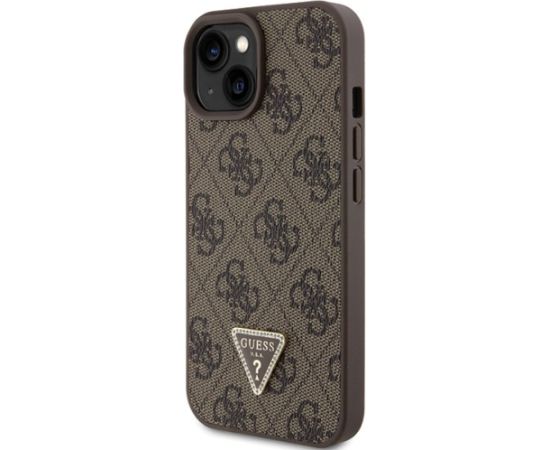 Guess PU Leather 4G Triangle Strass Case Aizsargapvalks Priekš iPhone 15