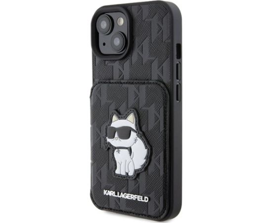 Karl Lagerfeld Saffiano Cardslots and Stand Monogram Choupette Back Case Aizsargapvalks Priekš Apple iPhone 15