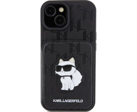 Karl Lagerfeld Saffiano Cardslots and Stand Monogram Choupette Back Case Aizsargapvalks Priekš Apple iPhone 15