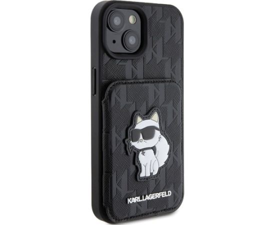 Karl Lagerfeld Saffiano Cardslots and Stand Monogram Choupette Back Case Aizsargapvalks Priekš Apple iPhone 15