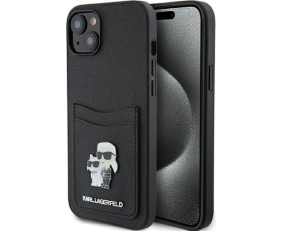 Karl Lagerfeld Saffiano Cardslot Karl&Choupette Metal Pin Back Case Aizsargapvalks Priekš Apple iPhone 15