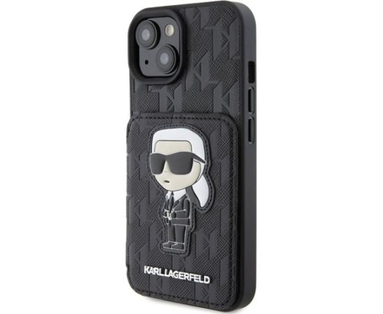 Karl Lagerfeld Saffiano Cardslots and Stand Monogram Ikonik Back Case Aizsargapvalks Priekš Apple iPhone 15