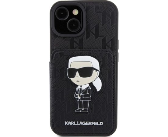 Karl Lagerfeld Saffiano Cardslots and Stand Monogram Ikonik Back Case Aizsargapvalks Priekš Apple iPhone 15