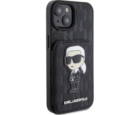 Karl Lagerfeld Saffiano Cardslots and Stand Monogram Ikonik Back Case Aizsargapvalks Priekš Apple iPhone 15