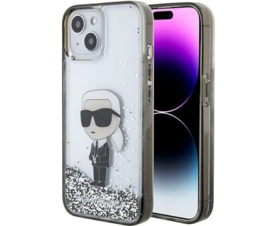 Karl Lagerfeld Liquid Glitter Ikonik Back Case Aizsargapvalks Priekš Apple iPhone 15