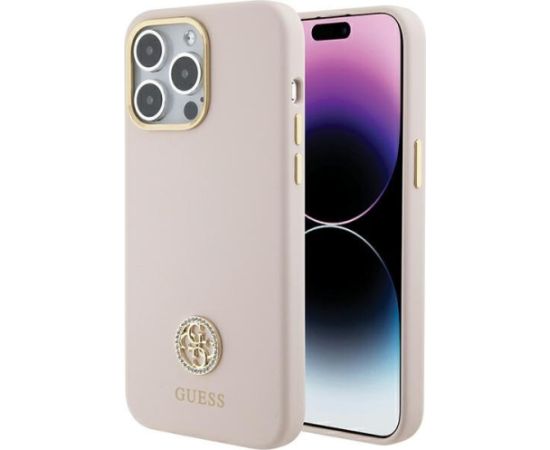 Guess Silicone Logo Strass 4G Back Case Aizsargapvalks Priekš Apple iPhone 15 Pro Max