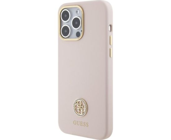 Guess Silicone Logo Strass 4G Back Case Aizsargapvalks Priekš Apple iPhone 15 Pro Max