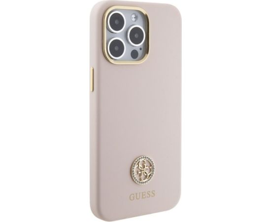 Guess Silicone Logo Strass 4G Back Case Aizsargapvalks Priekš Apple iPhone 15 Pro Max