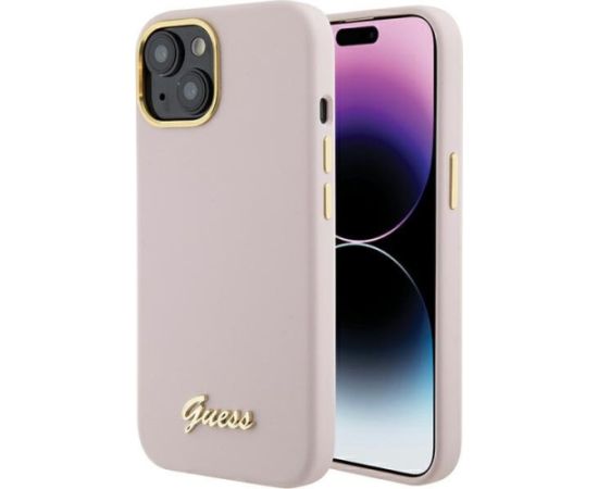 Guess Silicone Script Metal Logo & Frame Back Case Aizsargapvalks Priekš Apple iPhone 15