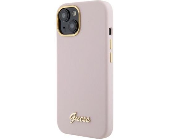 Guess Silicone Script Metal Logo & Frame Back Case Aizsargapvalks Priekš Apple iPhone 15